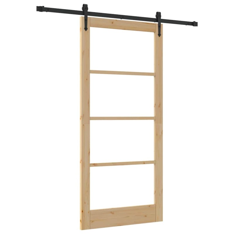 vidaXL Συρόμενη Πόρτα Φυσικό 93 x 202 cm Μασίφ ξύλο πεύκου και γυαλί