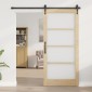 vidaXL Συρόμενη Πόρτα Φυσικό 93 x 202 cm Μασίφ ξύλο πεύκου και γυαλί