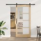 vidaXL Συρόμενη Πόρτα Φυσικό 93 x 202 cm Μασίφ ξύλο πεύκου και γυαλί