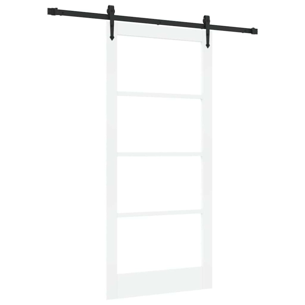vidaXL Συρόμενη Πόρτα Λευκό 93 x 202 cm Μασίφ ξύλο πεύκου και γυαλί