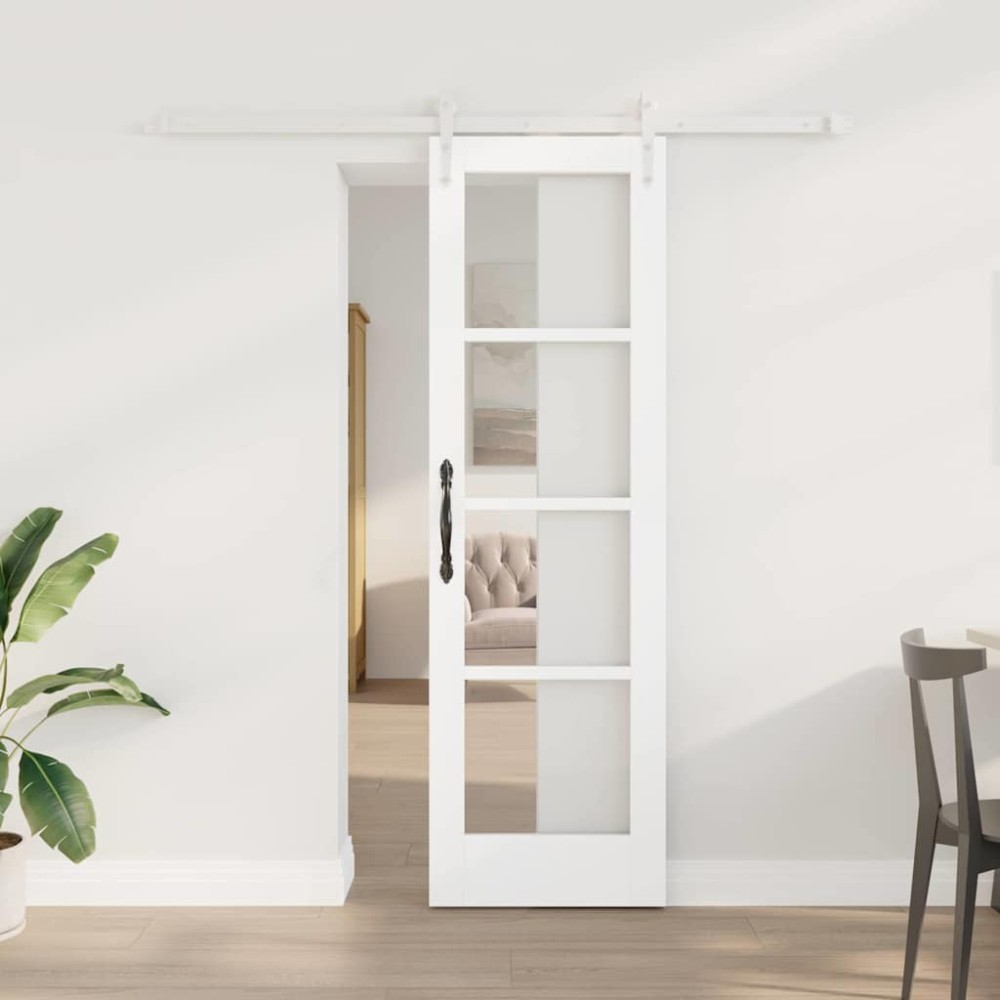 vidaXL Συρόμενη Πόρτα Λευκό 61 x 198,5 εκ. Μασίφ ξύλο πεύκου και γυαλί