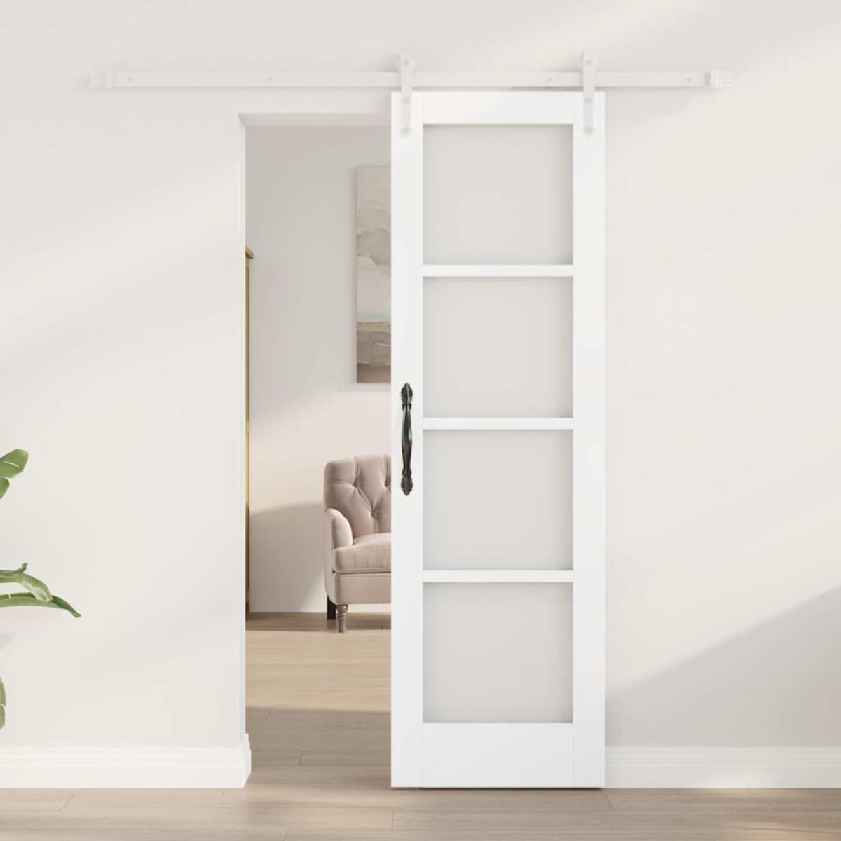 vidaXL Συρόμενη Πόρτα Λευκό 61 x 198,5 εκ. Μασίφ ξύλο πεύκου και γυαλί
