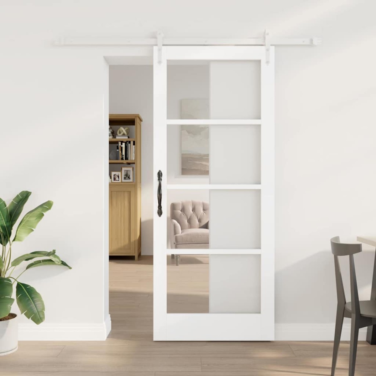 vidaXL Συρόμενη Πόρτα Λευκό 83 x 202 εκ. Μασίφ ξύλο πεύκου και γυαλί