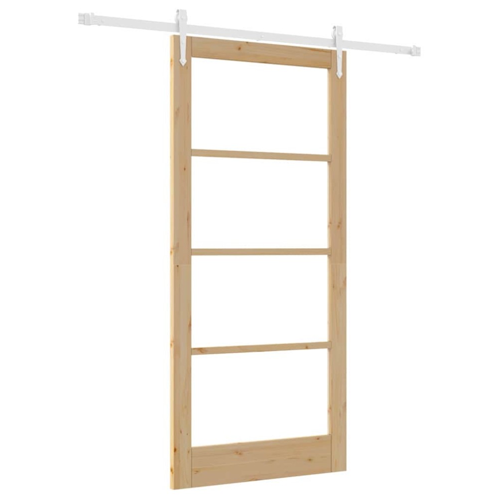 vidaXL Συρόμενη Πόρτα Φυσικό 93 x 202 cm Μασίφ ξύλο πεύκου και γυαλί