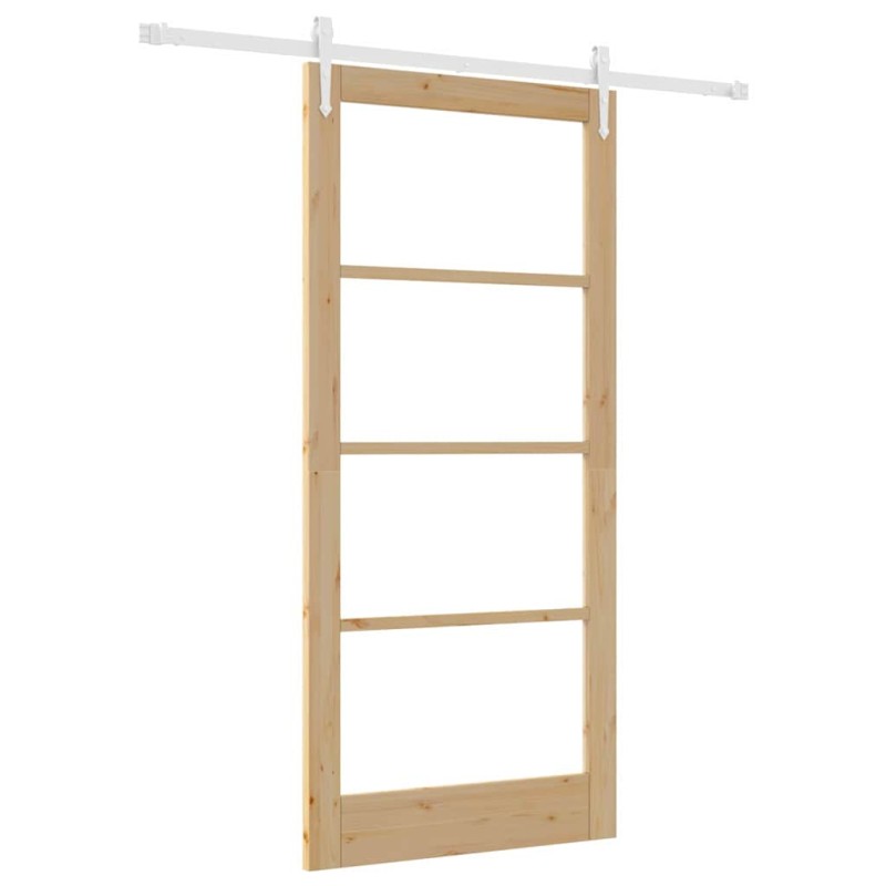vidaXL Συρόμενη Πόρτα Φυσικό 93 x 202 cm Μασίφ ξύλο πεύκου και γυαλί
