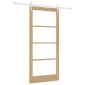 vidaXL Συρόμενη Πόρτα Φυσικό 93 x 202 cm Μασίφ ξύλο πεύκου και γυαλί