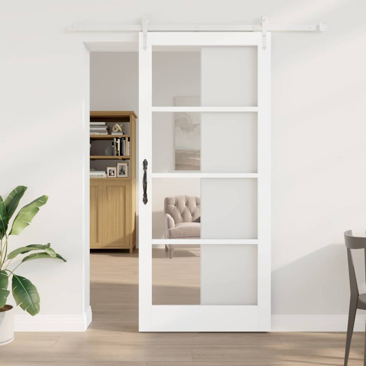 vidaXL Συρόμενη Πόρτα Λευκό 93 x 211 εκ. Μασίφ ξύλο πεύκου και γυαλί