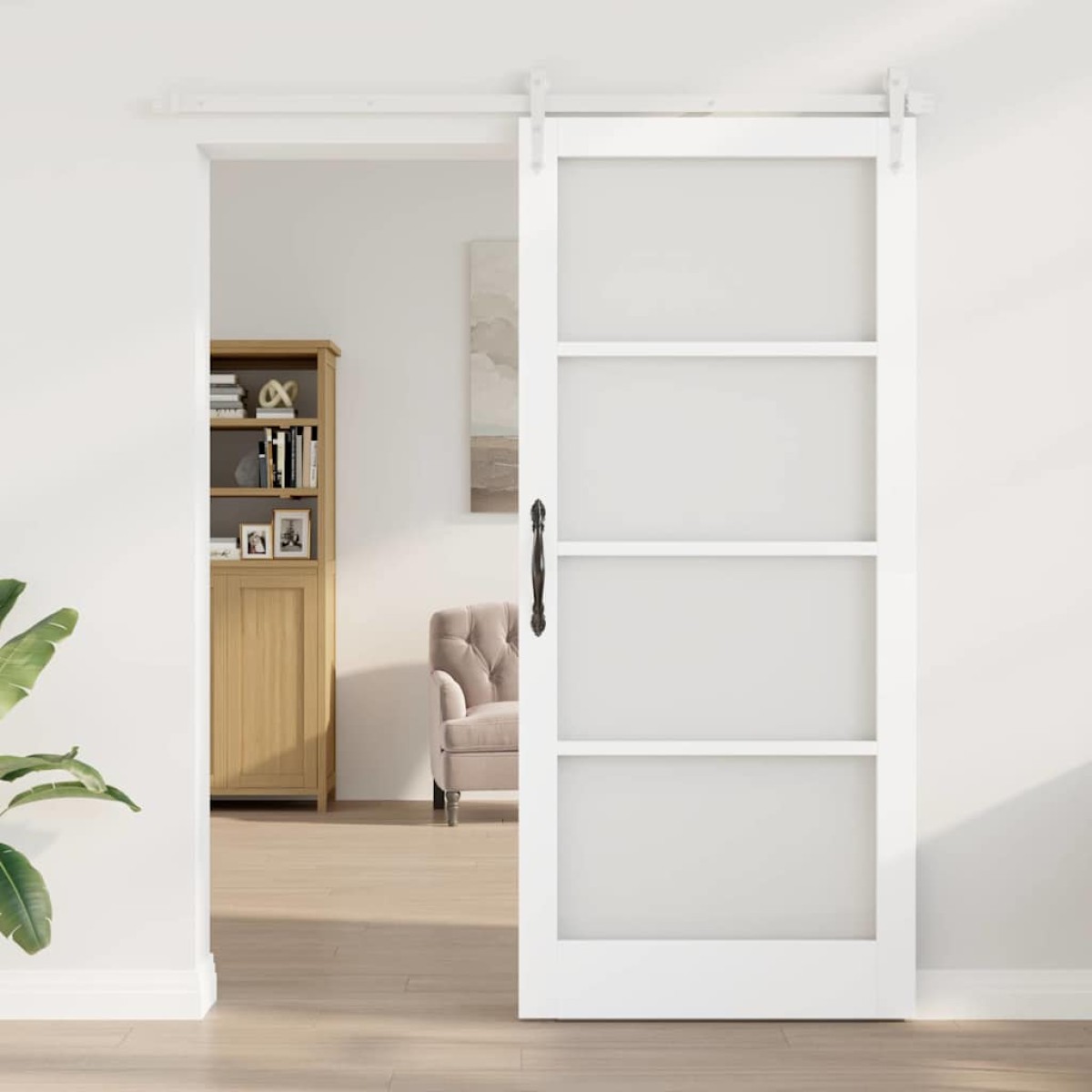 vidaXL Συρόμενη Πόρτα Λευκό 93 x 211 εκ. Μασίφ ξύλο πεύκου και γυαλί