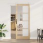 vidaXL Συρόμενη Πόρτα Φυσικό 93 x 232 εκ. Μασίφ ξύλο πεύκου και γυαλί