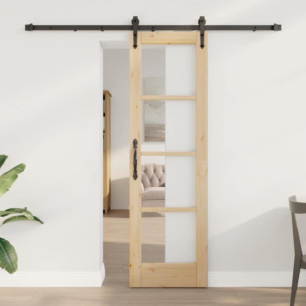 vidaXL Συρόμενη Πόρτα Φυσικό και Μαύρο 61 x 198,5 εκ.