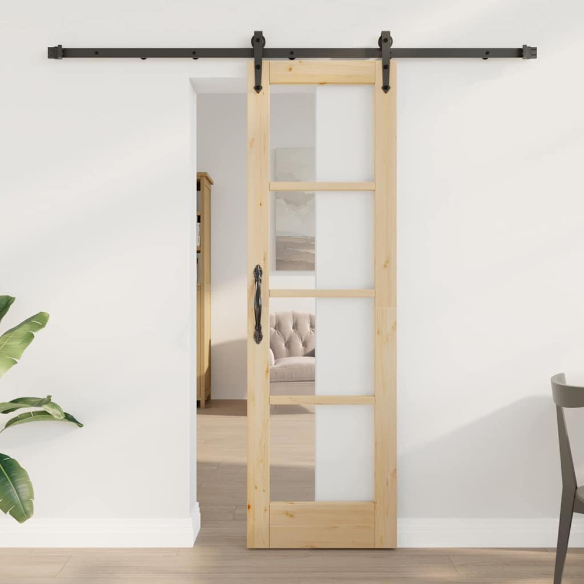vidaXL Συρόμενη Πόρτα Φυσικό και Μαύρο 61 x 198,5 εκ.