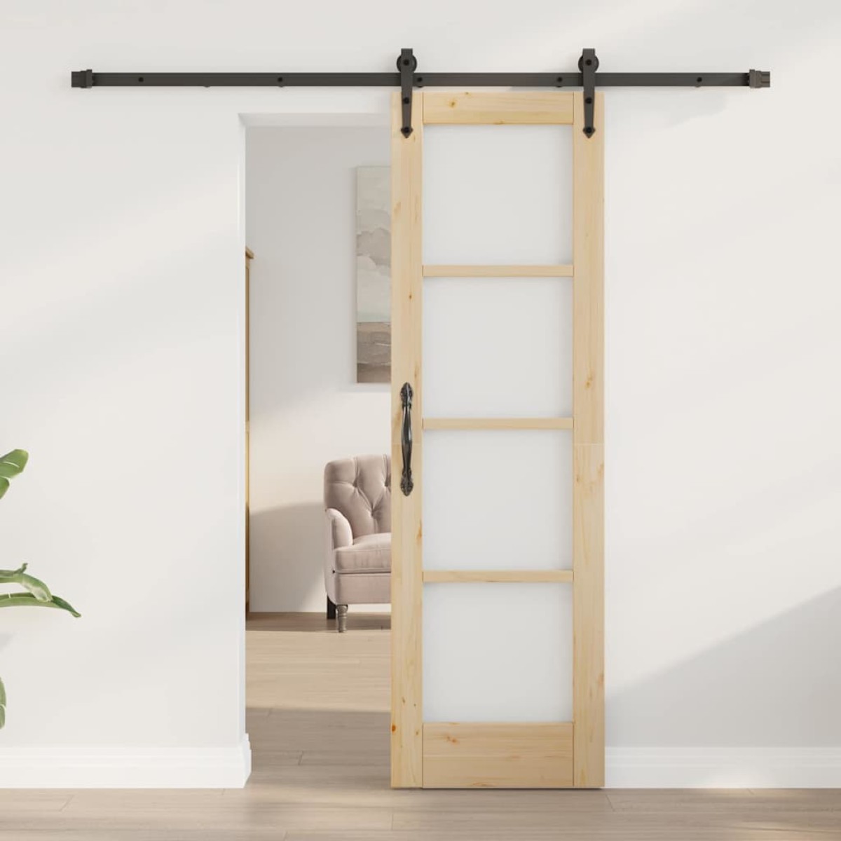vidaXL Συρόμενη Πόρτα Φυσικό και Μαύρο 61 x 198,5 εκ.