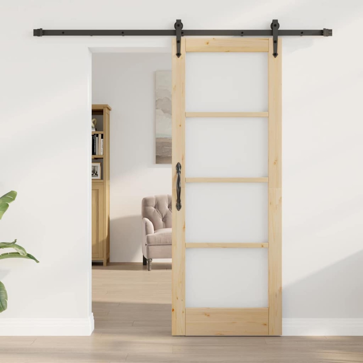 vidaXL Συρόμενη Πόρτα Φυσικό και Μαύρο 73,5 x 198,5 εκ.