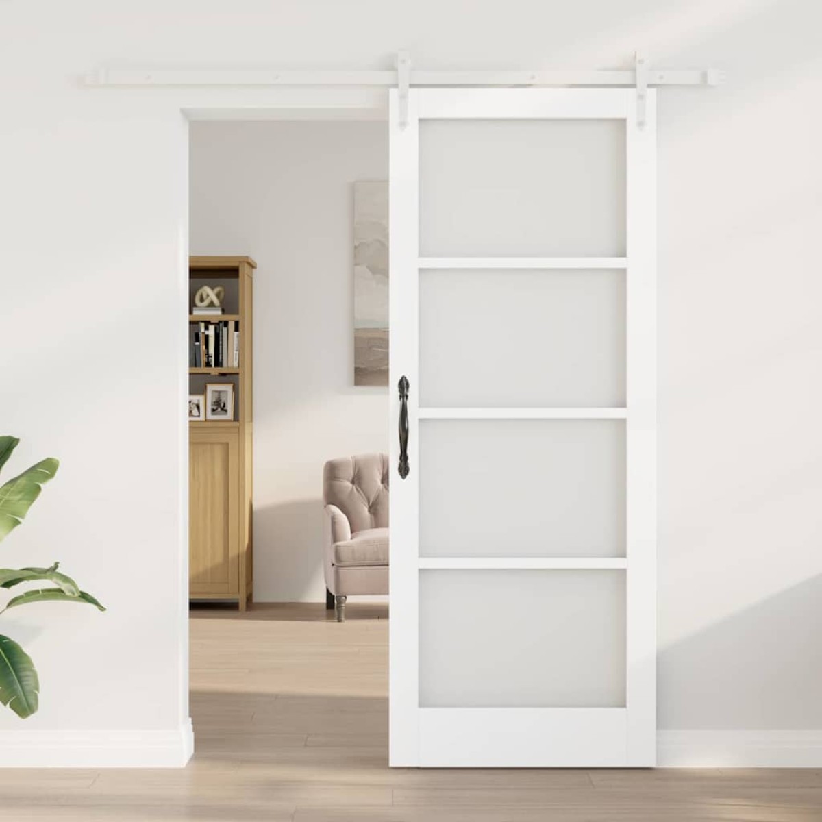 vidaXL Συρόμενη Πόρτα Λευκό 83 x 211 εκ. Μασίφ ξύλο πεύκου και γυαλί