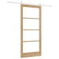 vidaXL Συρόμενη Πόρτα Φυσικό 93 x 202 cm Μασίφ ξύλο πεύκου και γυαλί