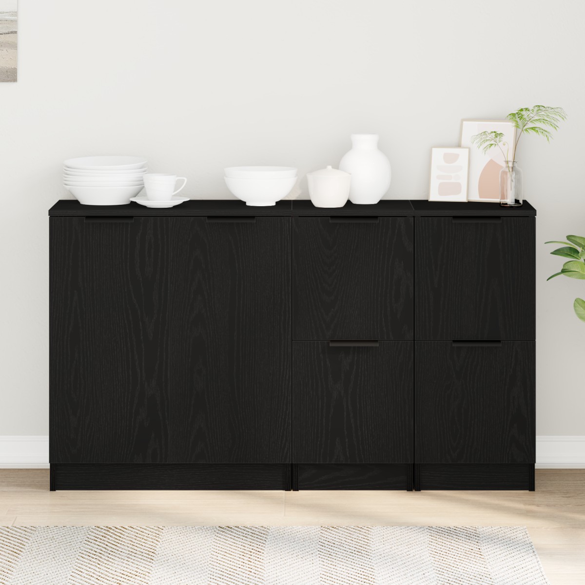 vidaXL Πλαϊνό γραφείο 3 τμχ. Μαύρη Οξυά 120 x 30 x 70 cm