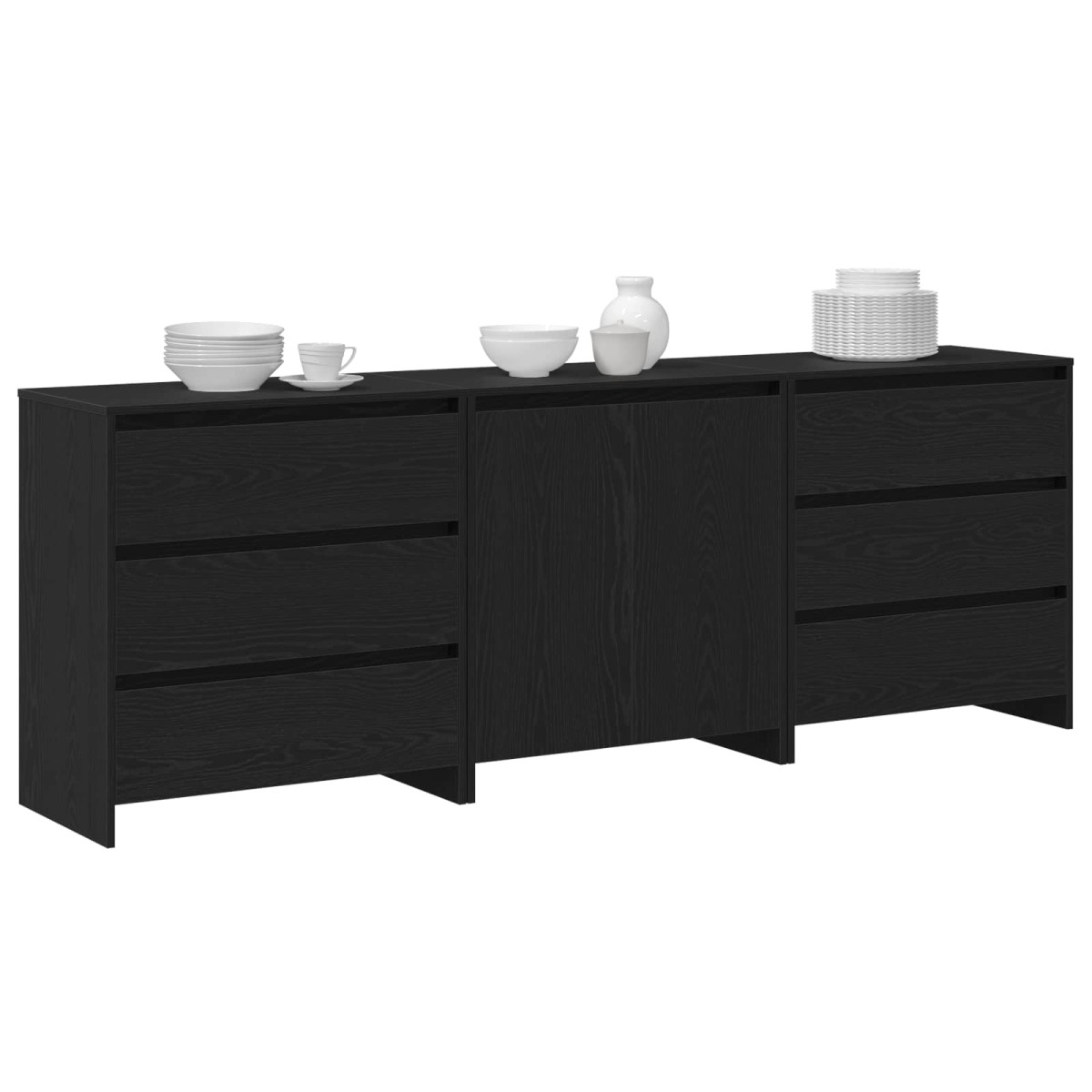 vidaXL Πλαϊνό γραφείο 3 τμχ. Μαύρο 70 x 41 x 75 εκ. Επεξεργασμένο Ξύλο