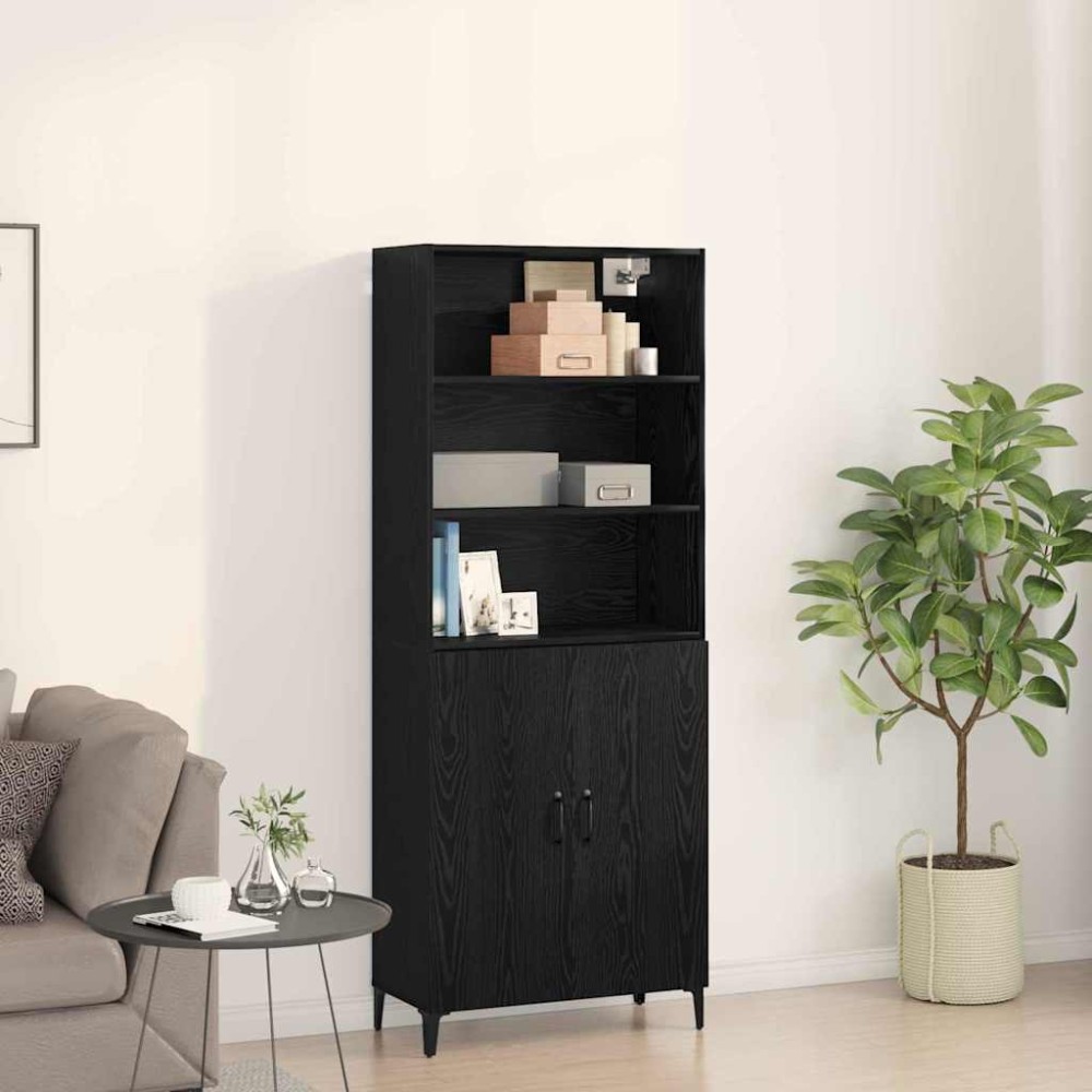 vidaXL Highboard Μαύρη Οξυά 69,5 x 32,5 x 180 εκ Επεξεργασμένο Ξύλο