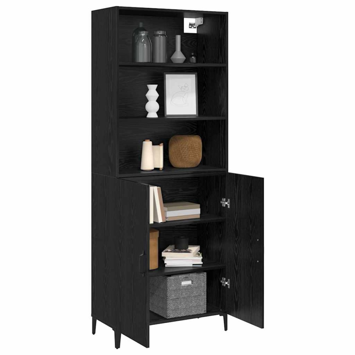 vidaXL Highboard Μαύρη Οξυά 69,5 x 32,5 x 180 εκ Επεξεργασμένο Ξύλο