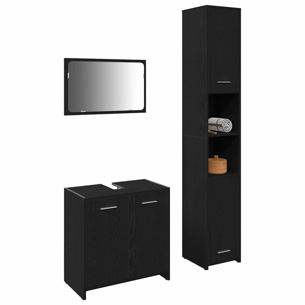 vidaXL Σετ Επίπλων Μπάνιου 3 τμχ. Μαύρη Οξυά 30 x 30 x 183,5 εκ.
