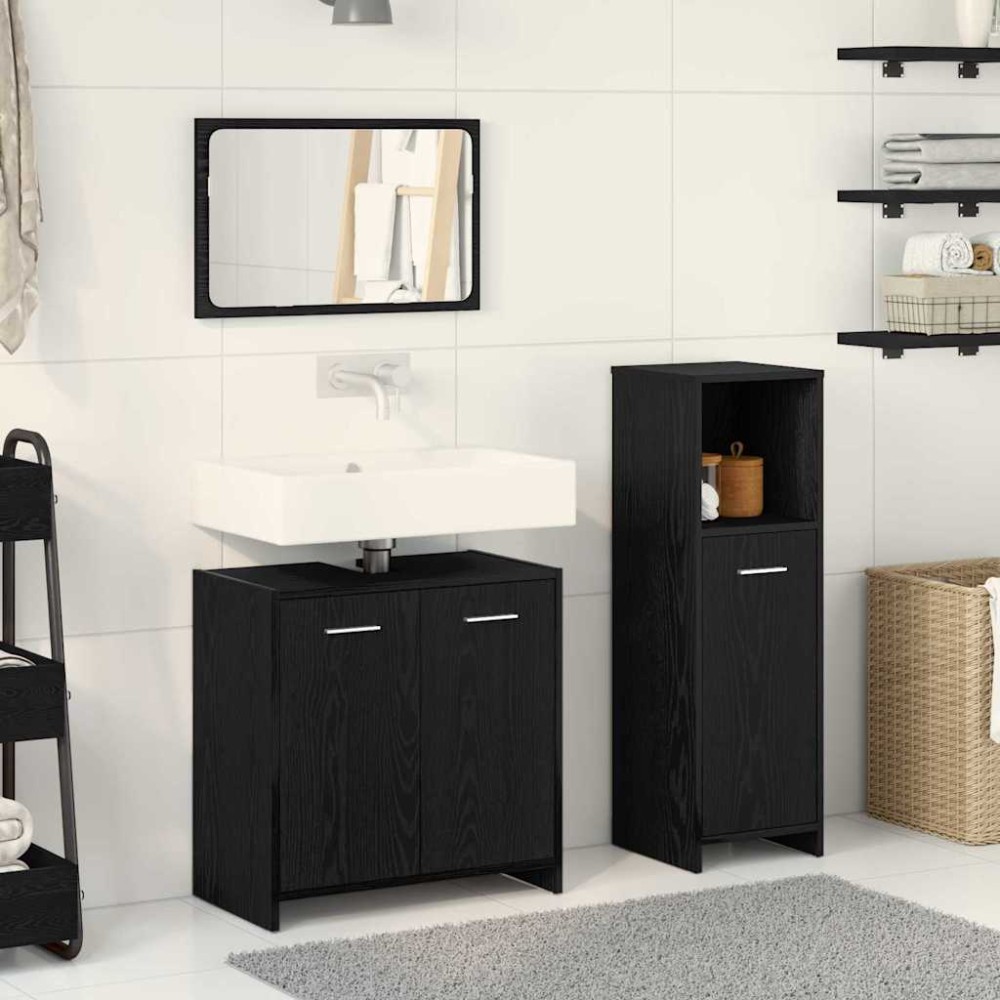 vidaXL Σετ Επίπλων Μπάνιου 3 τμχ. Μαύρη Οξυά 30 x 30 x 95 cm