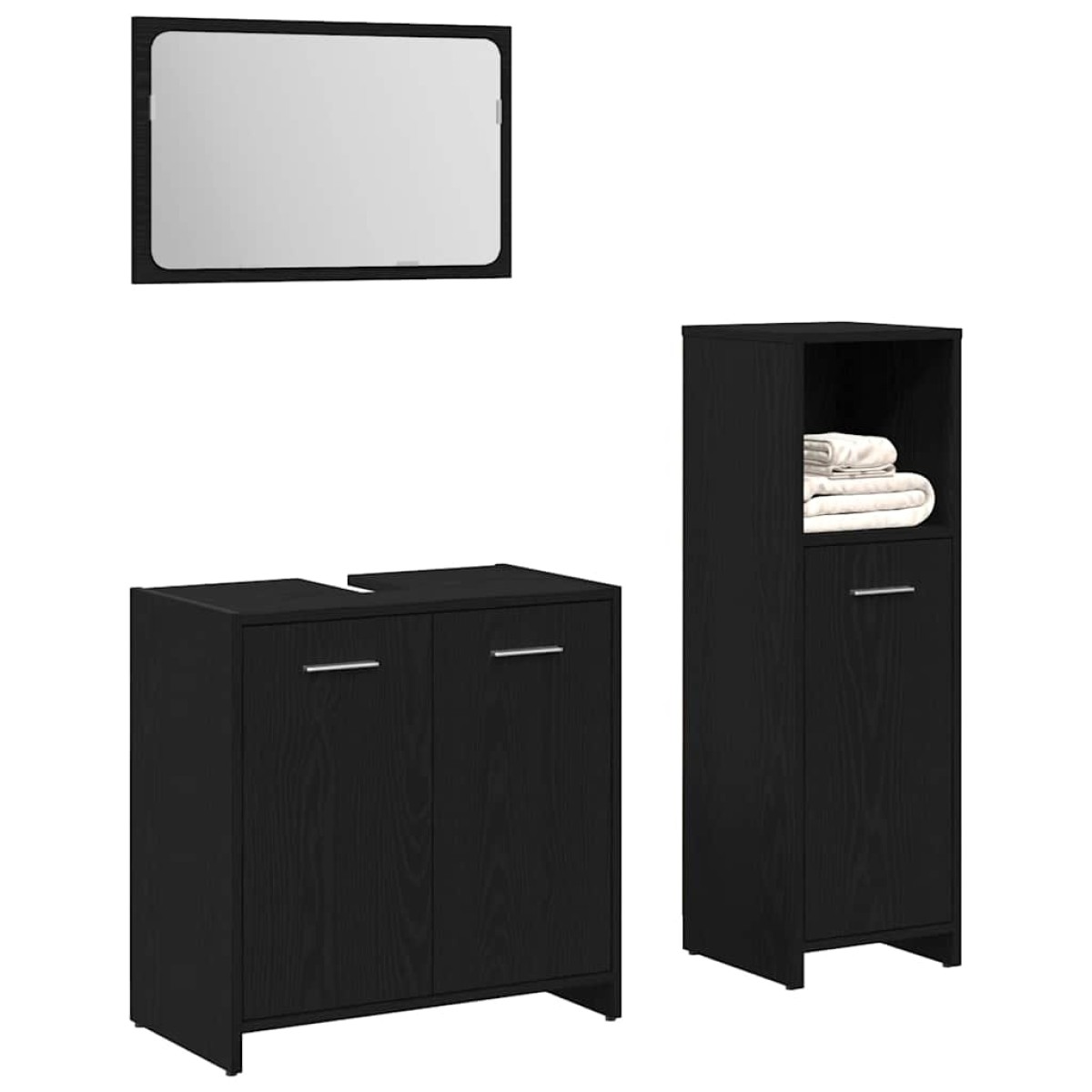 vidaXL Σετ Επίπλων Μπάνιου 3 τμχ. Μαύρη Οξυά 30 x 30 x 95 cm