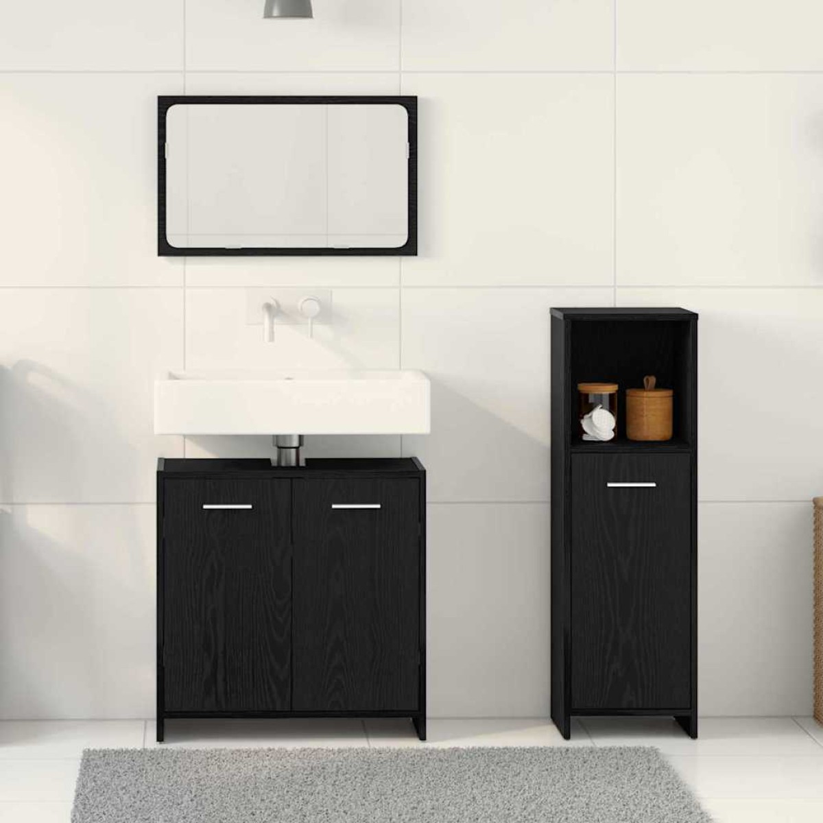vidaXL Σετ Επίπλων Μπάνιου 3 τμχ. Μαύρη Οξυά 30 x 30 x 95 cm