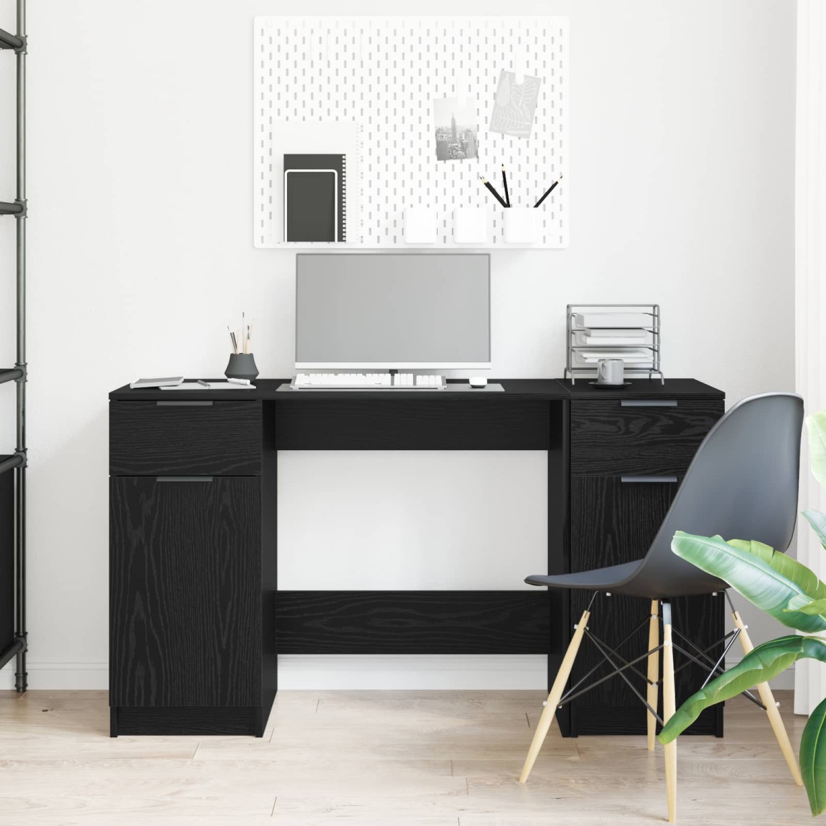 vidaXL Γραφείο με πόρτα Μαύρη Οξυά 133 x 50 x 75 εκ Επεξεργασμένο Ξύλο