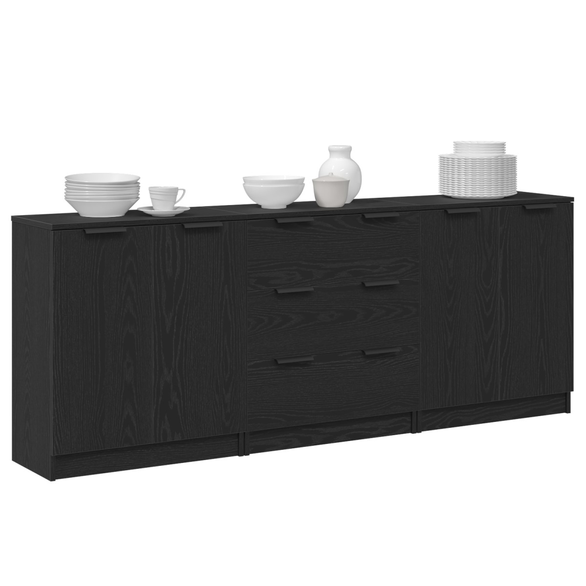 vidaXL Πλαϊνό γραφείο 3 τμχ. Μαύρη Οξυά 180 x 30 x 70 εκ