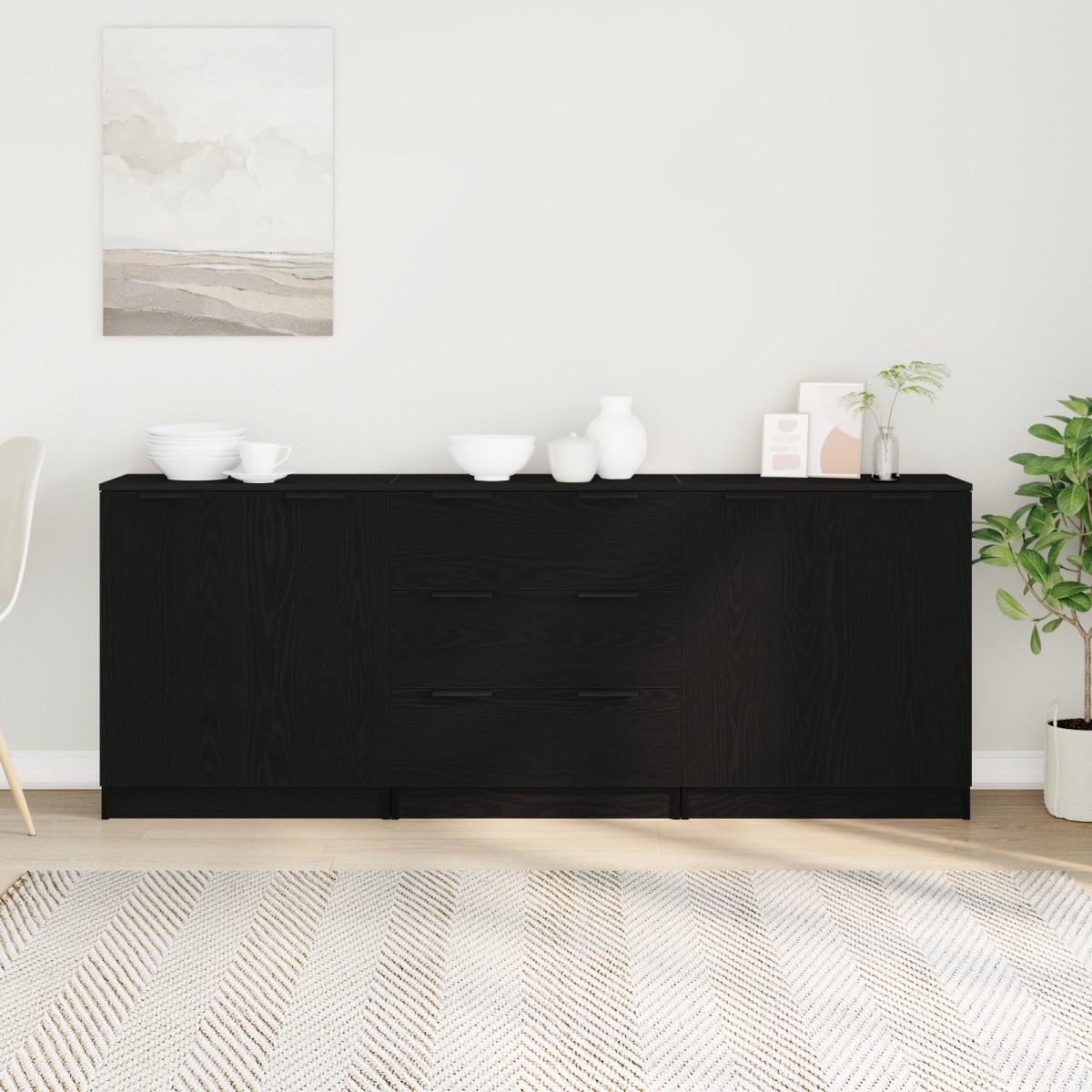vidaXL Πλαϊνό γραφείο 3 τμχ. Μαύρη Οξυά 180 x 30 x 70 εκ