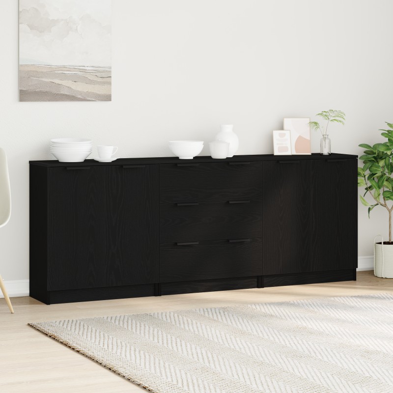 vidaXL Πλαϊνό γραφείο 3 τμχ. Μαύρη Οξυά 180 x 30 x 70 εκ