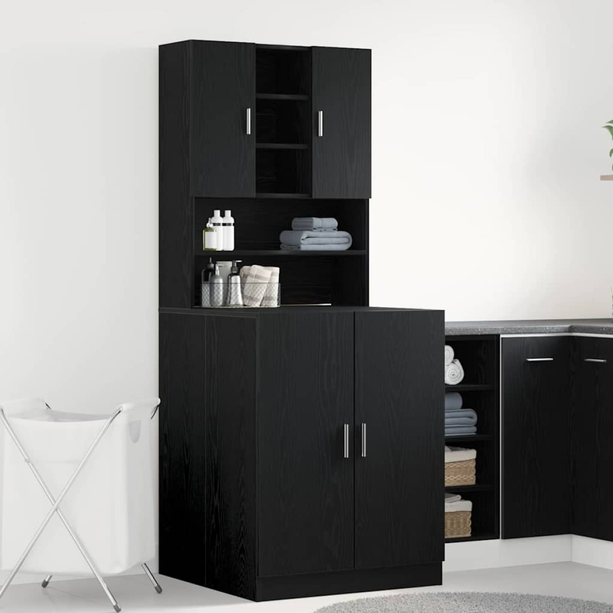 vidaXL Ντουλάπα Πλυντηρίου 2 τμχ. Μαύρη Οξυά 70,5 x 71,5 x 181,5 εκ