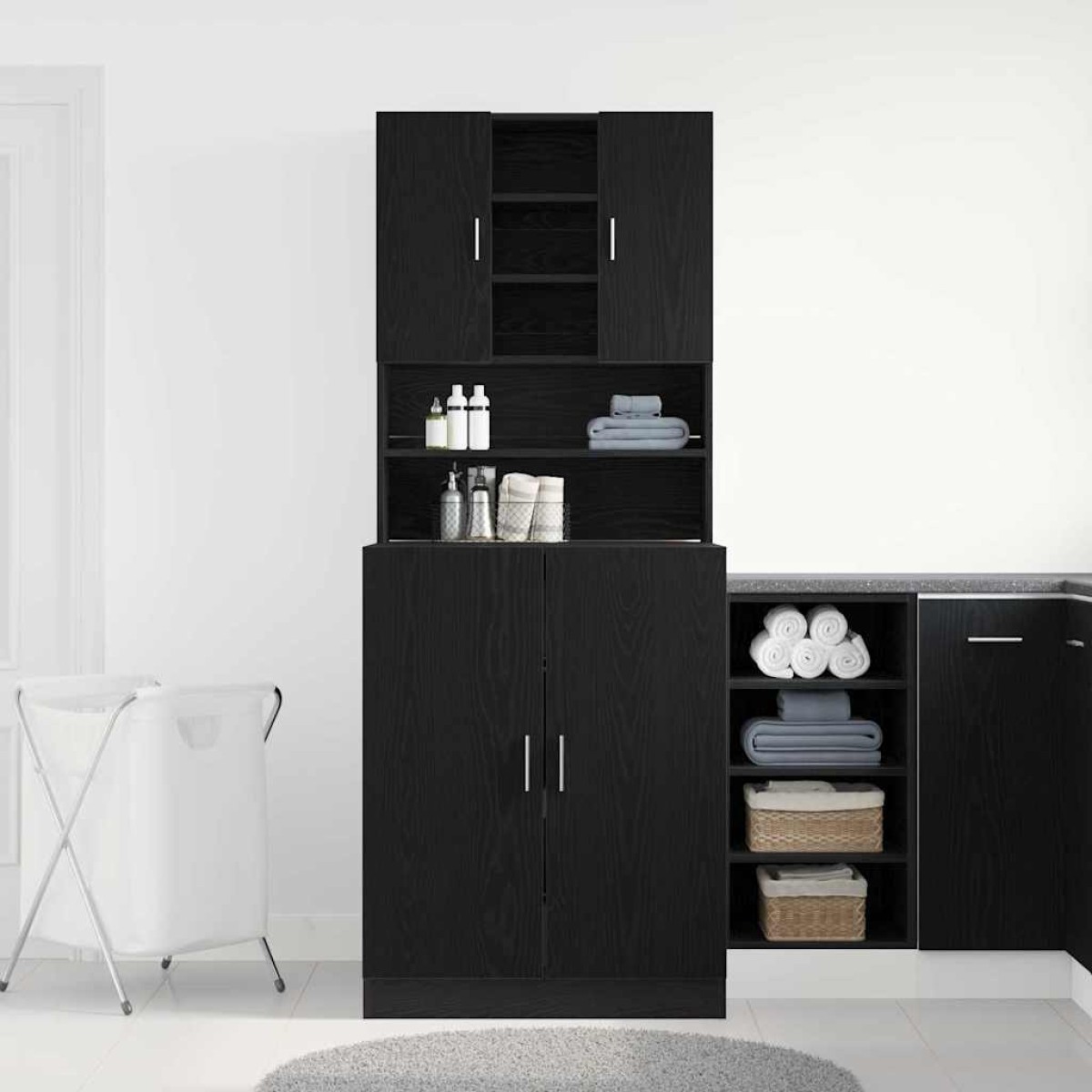 vidaXL Ντουλάπα Πλυντηρίου 2 τμχ. Μαύρη Οξυά 70,5 x 71,5 x 181,5 εκ