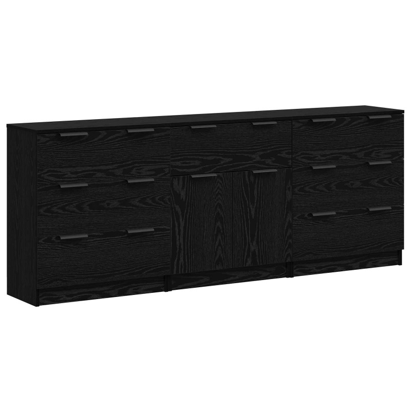 vidaXL Πλαϊνό γραφείο 3 τμχ. Μαύρη Οξυά 181 x 30 x 70 εκ.