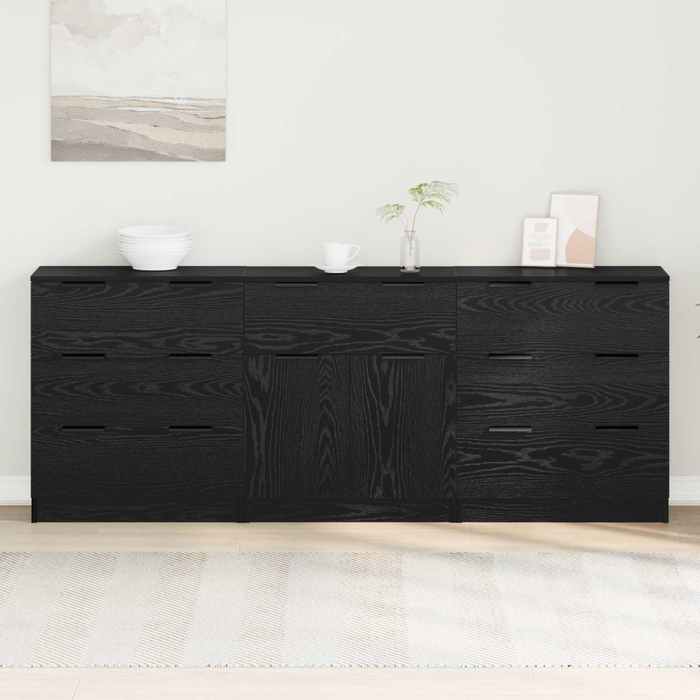 vidaXL Πλαϊνό γραφείο 3 τμχ. Μαύρη Οξυά 181 x 30 x 70 εκ.