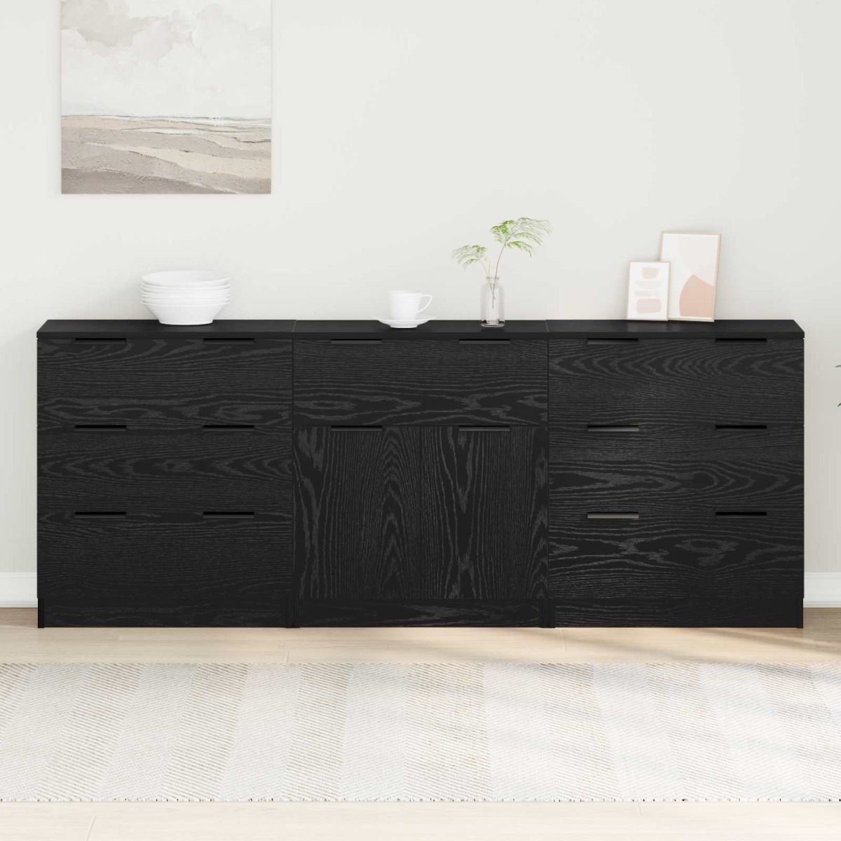 vidaXL Πλαϊνό γραφείο 3 τμχ. Μαύρη Οξυά 181 x 30 x 70 εκ.