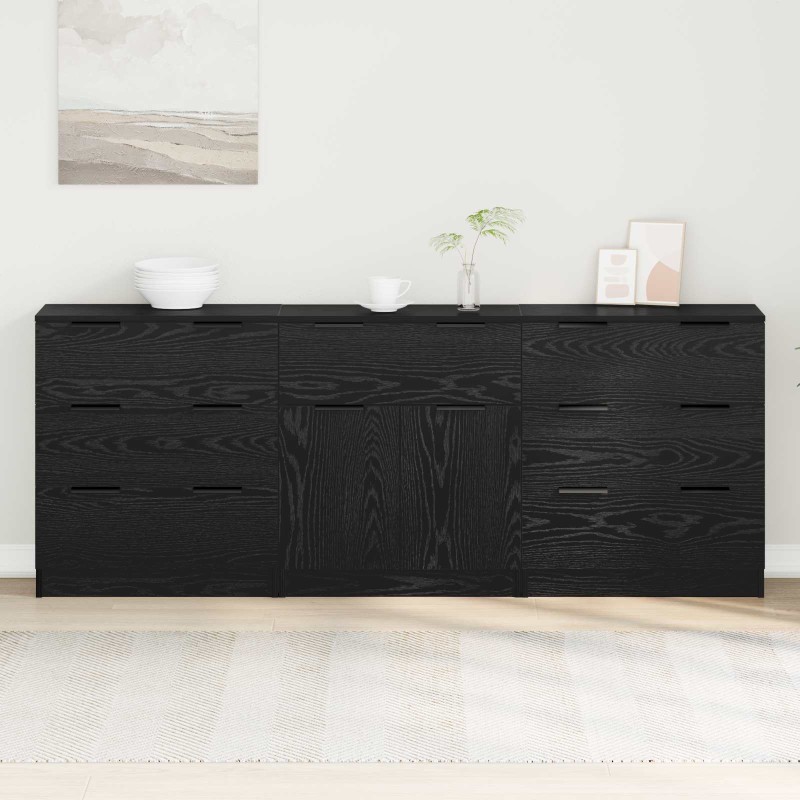 vidaXL Πλαϊνό γραφείο 3 τμχ. Μαύρη Οξυά 181 x 30 x 70 εκ.