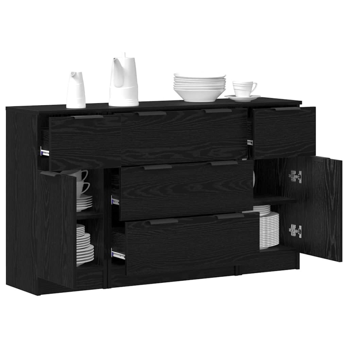 vidaXL Πλαϊνό γραφείο 3 τμχ. Μαύρη Οξυά 121 x 30 x 70 εκ.
