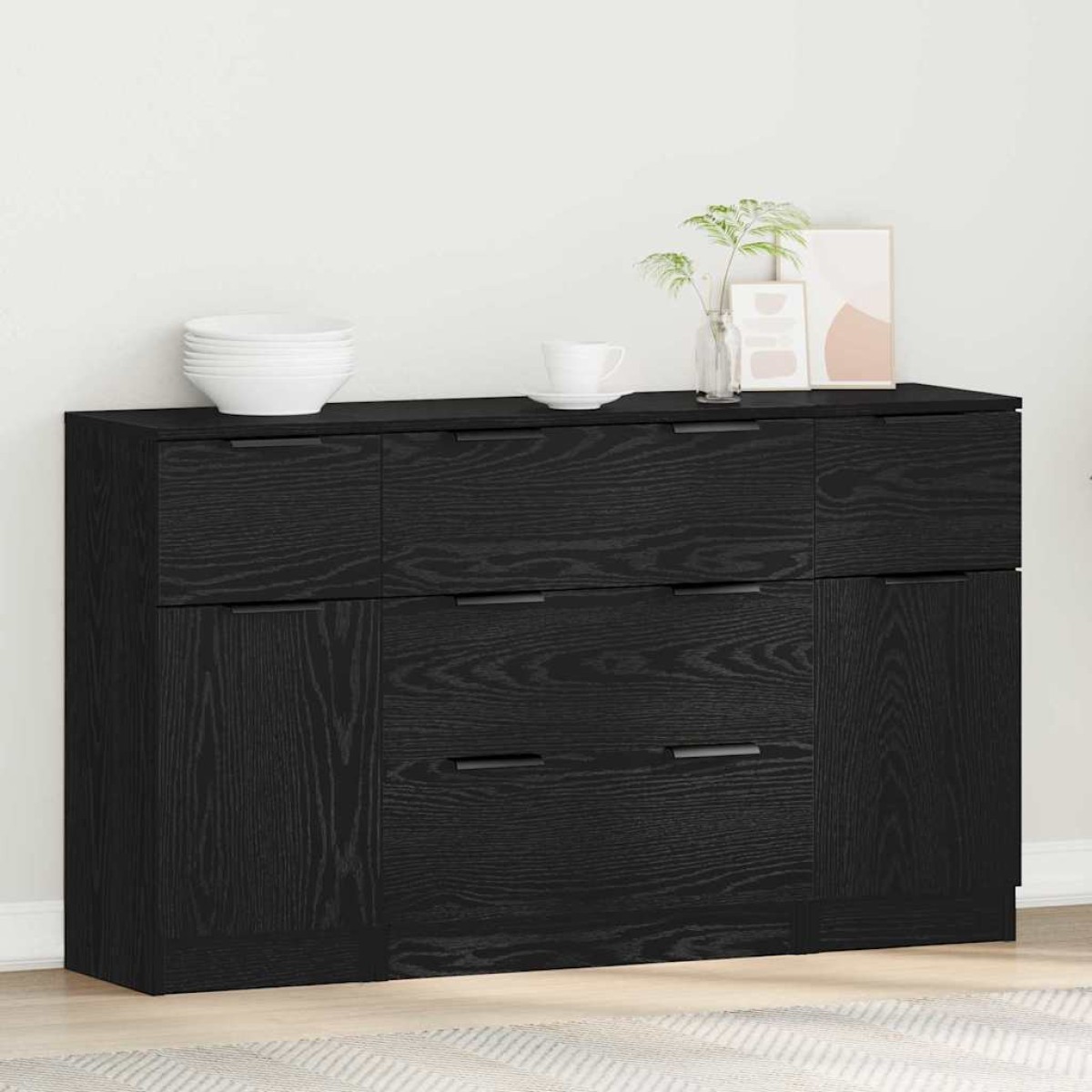 vidaXL Πλαϊνό γραφείο 3 τμχ. Μαύρη Οξυά 121 x 30 x 70 εκ.