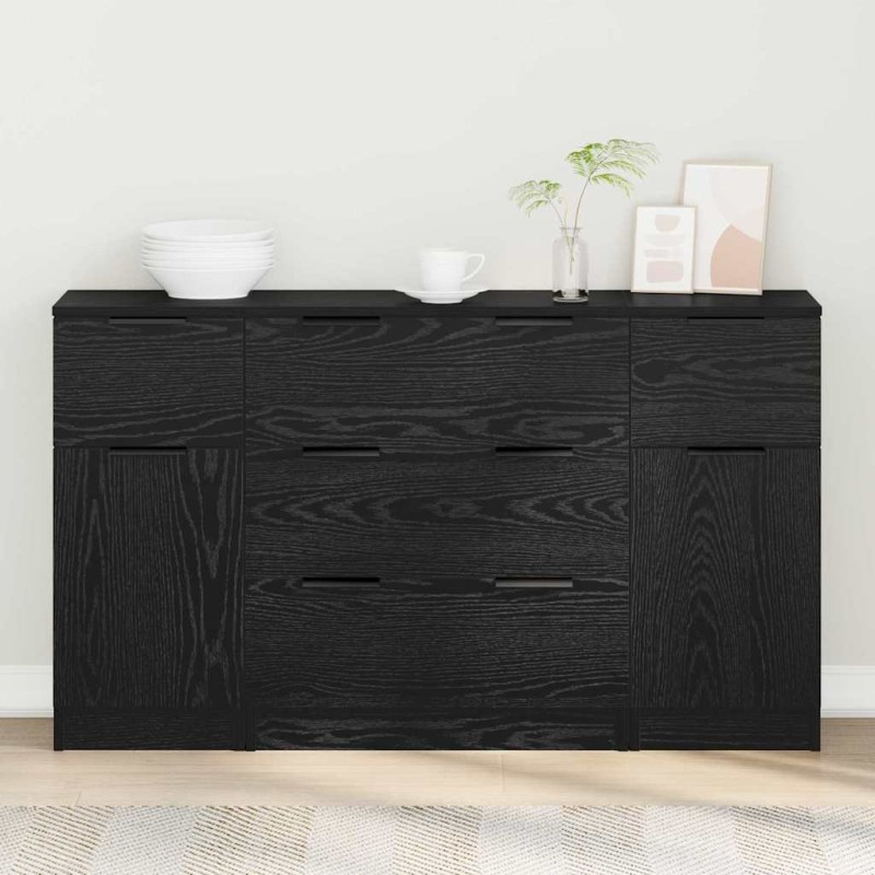 vidaXL Πλαϊνό γραφείο 3 τμχ. Μαύρη Οξυά 121 x 30 x 70 εκ.