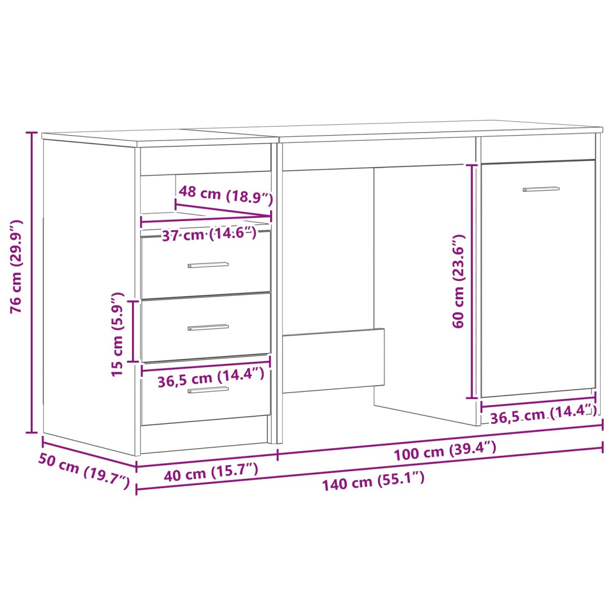 vidaXL Γραφείο 2 τεμ. Μαύρη Οξυά 140 x 50 x 76 εκ. Επεξεργασμένο Ξύλο