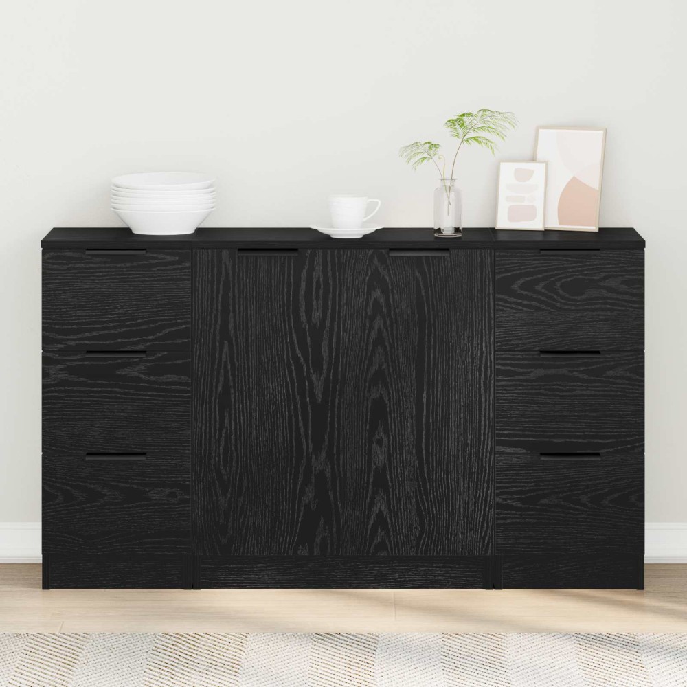 vidaXL Πλαϊνό γραφείο 3 τμχ. Μαύρη Οξυά 121 x 30 x 70 εκ.