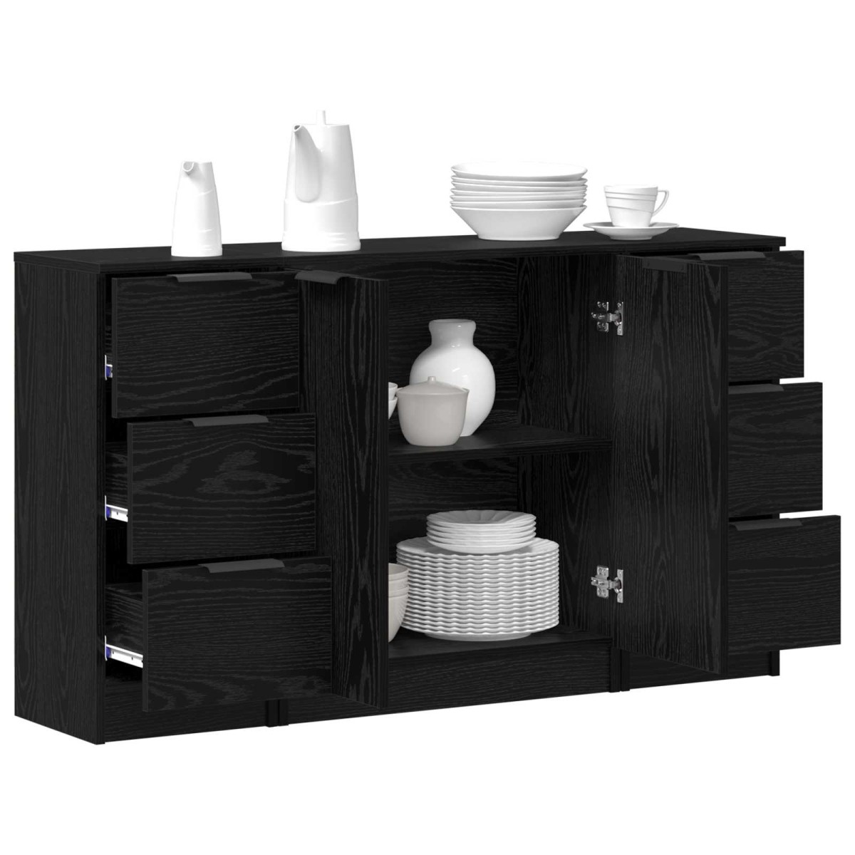 vidaXL Πλαϊνό γραφείο 3 τμχ. Μαύρη Οξυά 121 x 30 x 70 εκ.