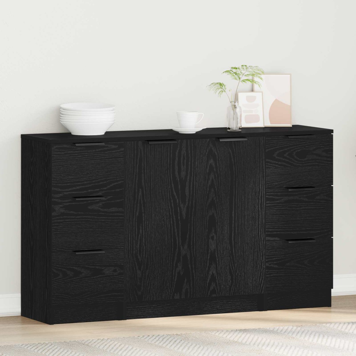 vidaXL Πλαϊνό γραφείο 3 τμχ. Μαύρη Οξυά 121 x 30 x 70 εκ.