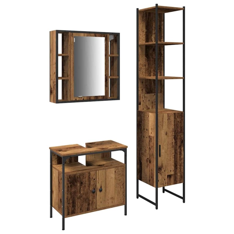 vidaXL Σετ Επίπλων Μπάνιου 3 τμχ. Παλιό Ξύλο 33 x 33 x 185,5 εκ