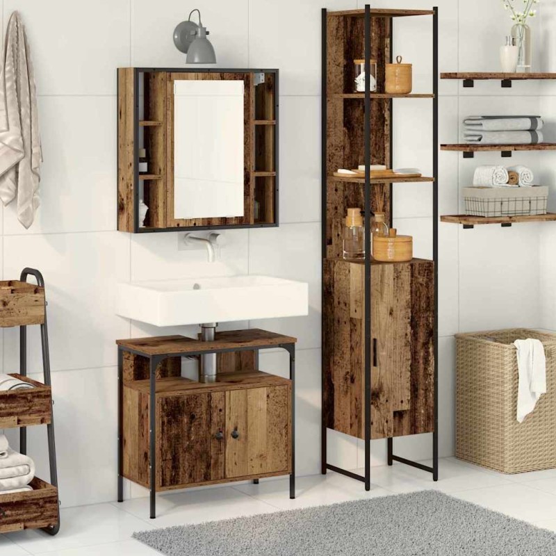 vidaXL Σετ Επίπλων Μπάνιου 3 τμχ. Παλιό Ξύλο 33 x 33 x 185,5 εκ