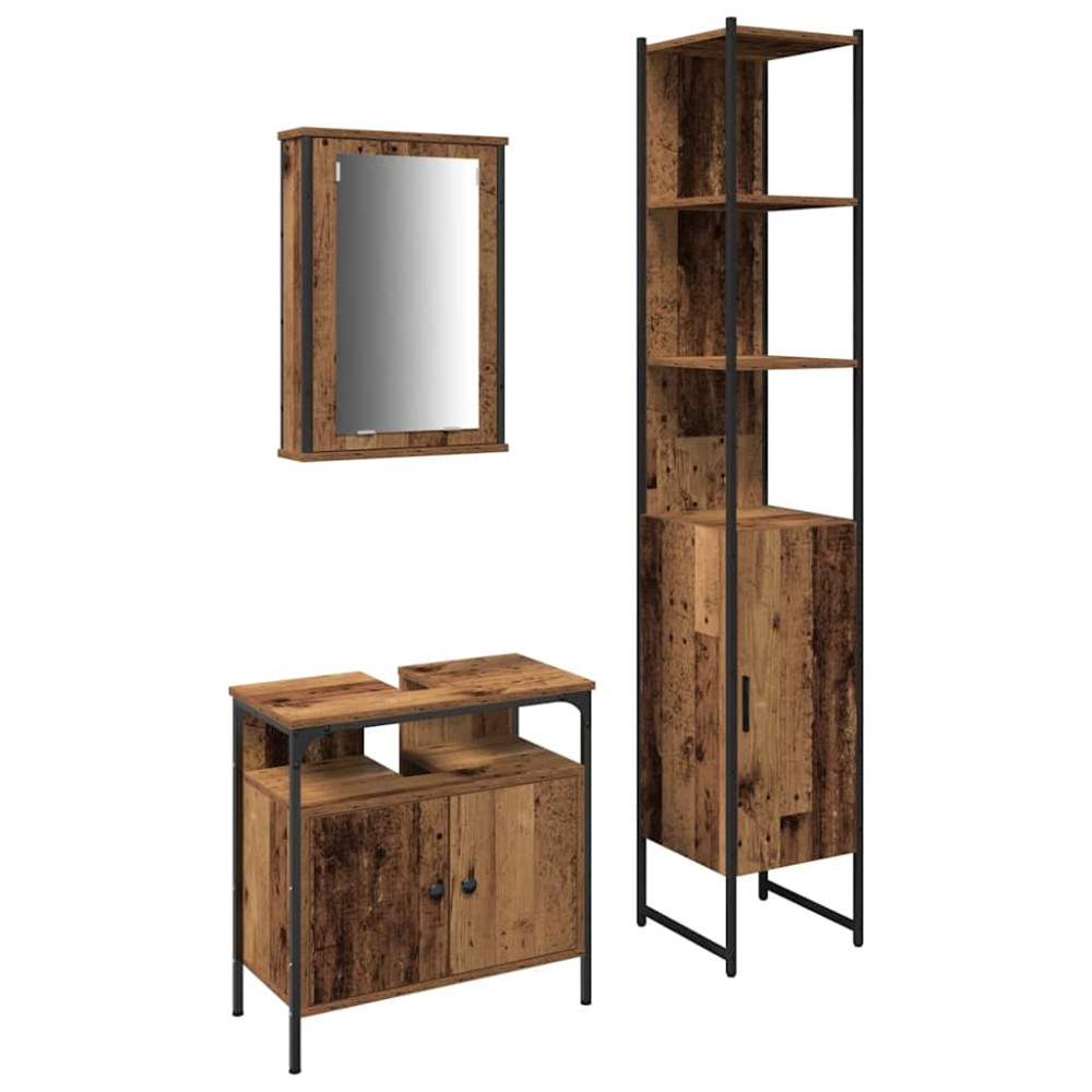 vidaXL Σετ Επίπλων Μπάνιου 3 τμχ. Παλιό Ξύλο 33 x 33 x 185,5 εκ