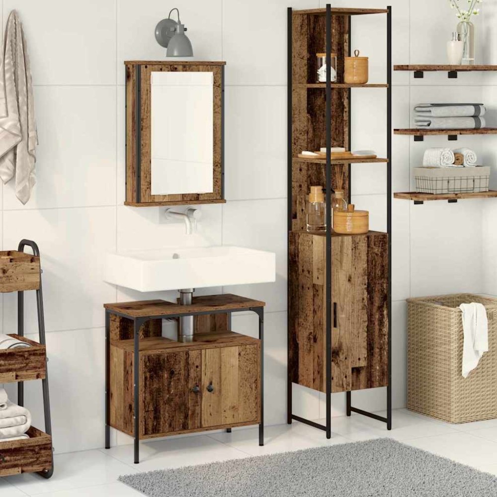 vidaXL Σετ Επίπλων Μπάνιου 3 τμχ. Παλιό Ξύλο 33 x 33 x 185,5 εκ