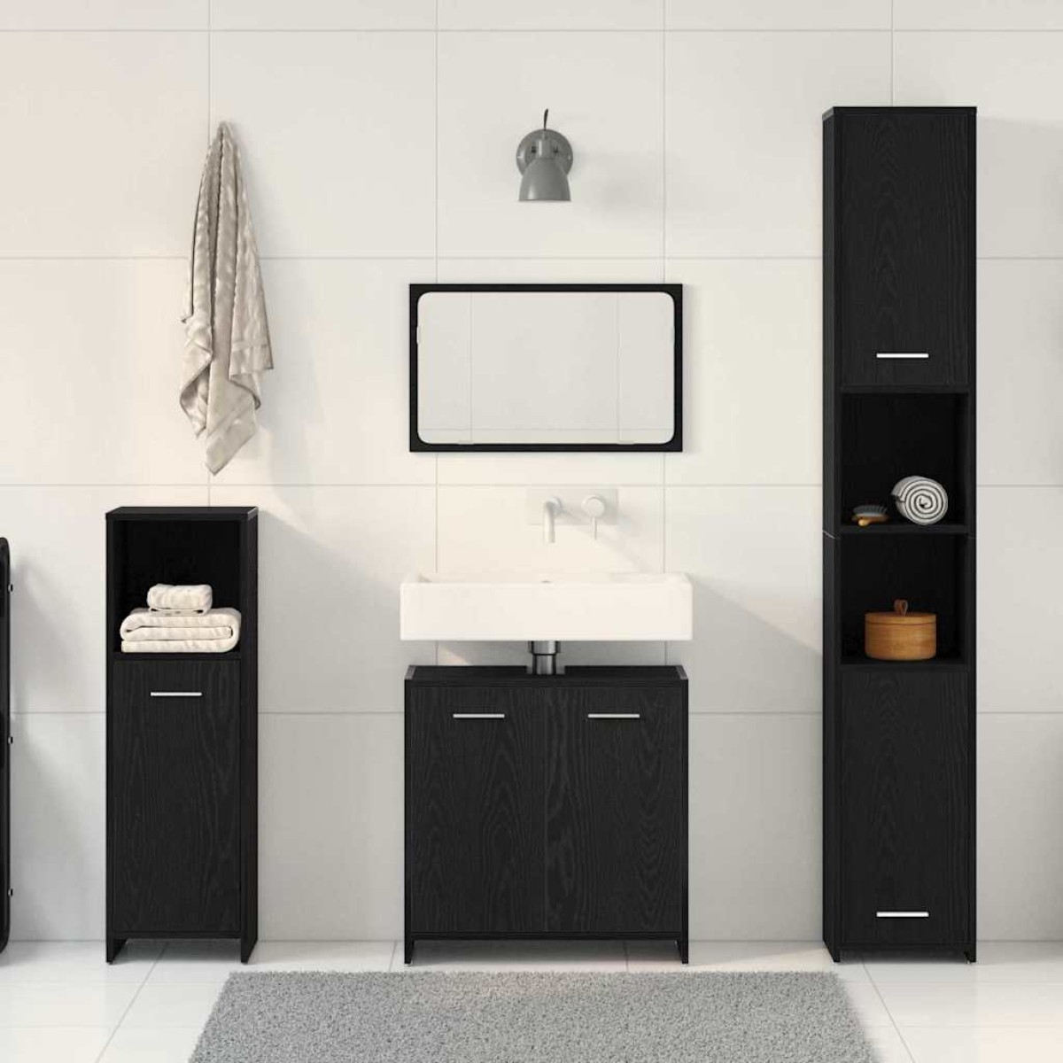 vidaXL Σετ Επίπλων Μπάνιου 4 τμχ. Μαύρη Οξυά 30 x 30 x 183,5 εκ.