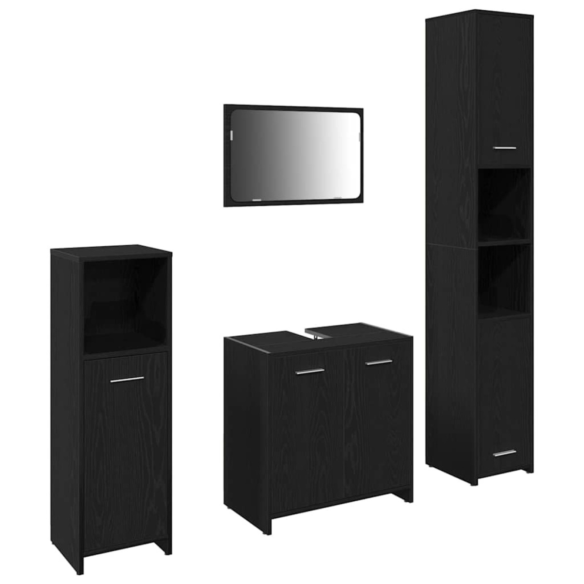 vidaXL Σετ Επίπλων Μπάνιου 4 τμχ. Μαύρη Οξυά 30 x 30 x 183,5 εκ.